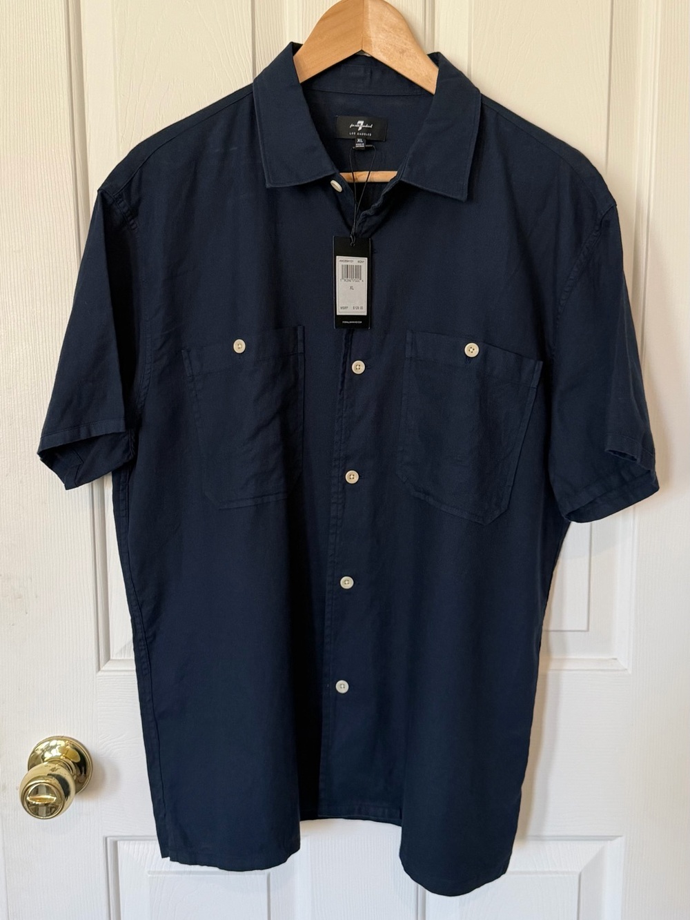 7 For All Mankind Men's Navy Short-Sleeve Button-Down Shirt